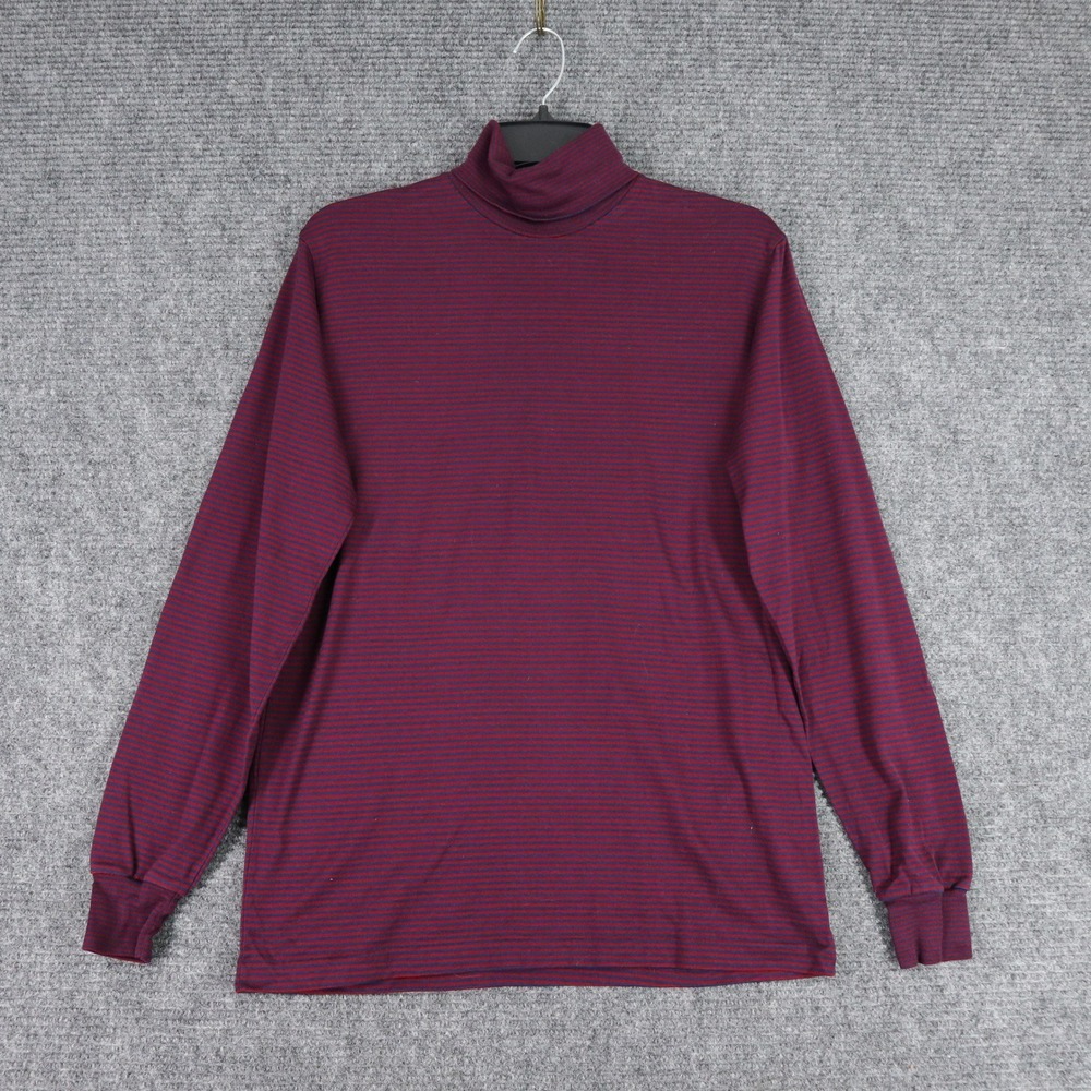 Vintage 90s Lands End Turtleneck M Cotton Red Blue Striped USA Made Normcore - Picture 3 of 8